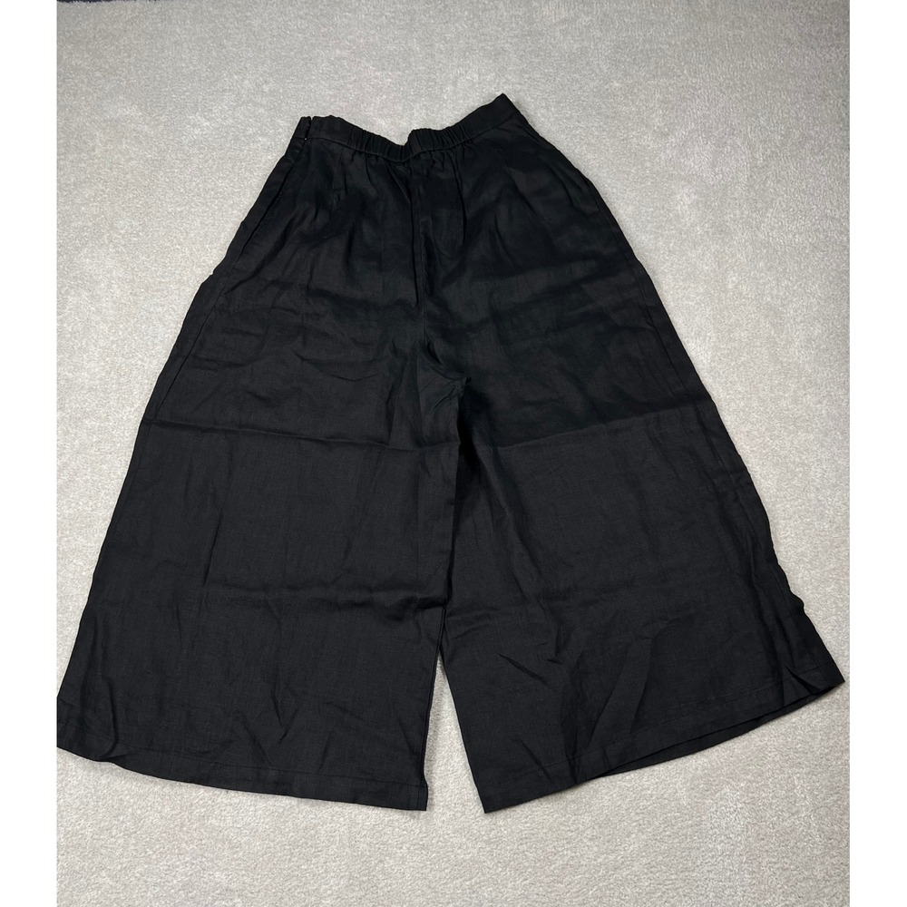 Anthropologie Linen Pleated Culotte Trousers XS Black Wide Leg Cropped Pants NEW - Picture 8 of 13